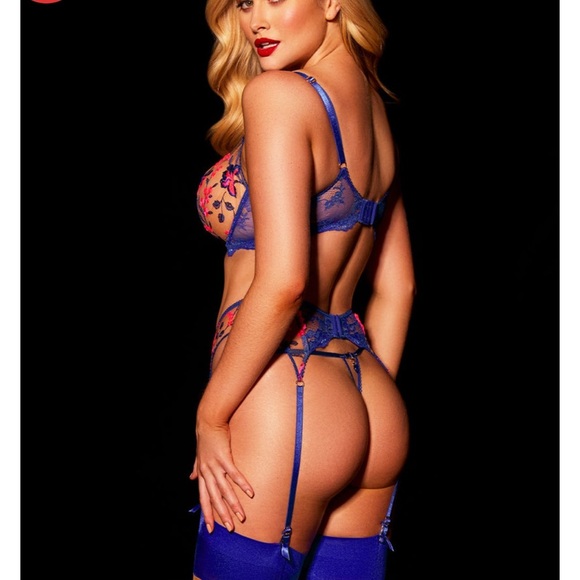 New Honey Birdette 2pc Pink Sapphire set 32F 32DDD Small garter belt suspender - Picture 3 of 7